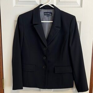 Evan-Picone Black & Gray Pinstripe 3-Button Suit Blazer Jacket Women’s 14 Petite